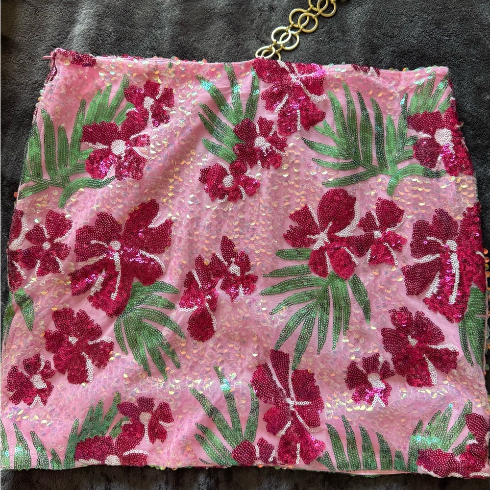 Maje Pink Floral Sequin Mini Skirt